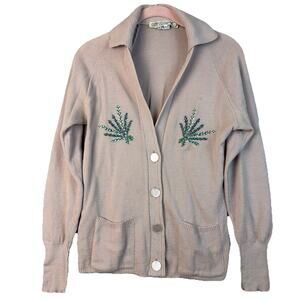 Vtg Balmoral Scotland 36 Cardigan Pure Wool Embroidered Cottagecore Pink Coquett